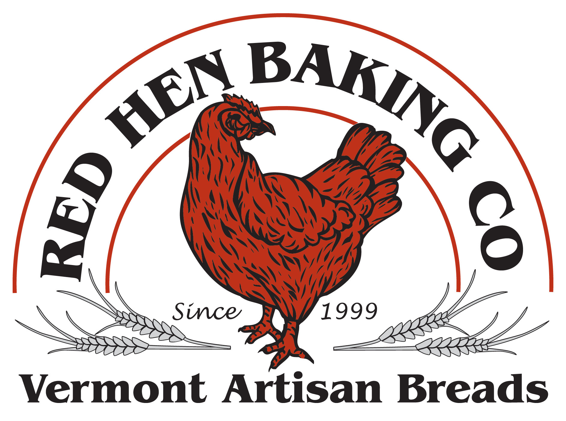 Red Hen Baking Co logo featuring a hen and Vermont landscape