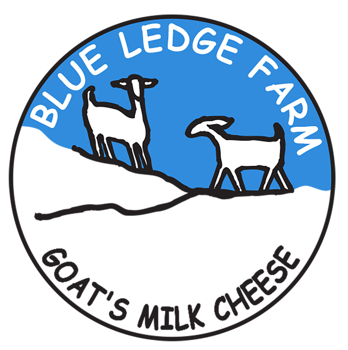 Blue Ledge Farm logo picturing two goats on a mountain