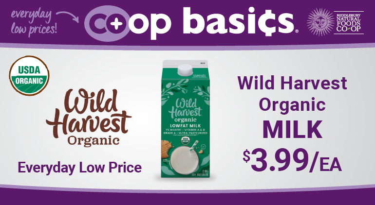 Ad for Co-op Basics Wild Harvest milk
