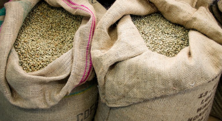 bags of green coffee